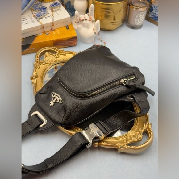 🆕 VIVIENNE WESTWOOD 🧿 NWOT Black Sling Bag, Orb Plaque Logo - AUTHENTICATED - Picture 10 of 16